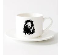 Coffee Cup African Animal Lion Head Predator King of Beasts （6oz/175ml） Perfect for Kitchens, Restaurants & Cafes, Great Gift Idea，Sets Tea Cup with Saucers (White)