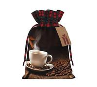 Coffee Cup And Coffee Beans Reusable Colorful Linen Drawstring Gift Bag, Drawstring Opening And Closing, Easy To Use