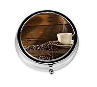 Coffee Cup and Coffee Beans This Small, Round, Three-Compartment Travel Pill Box is Perfect for Storing Daily medications, Vitamins, and on-The-go.
