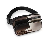 Coffee Cup And Coffee Beans Waist Bag Fashion Fanny Bag with Adjustable Strap for Outdoor Workout Cycling Unisex, white, 20x13cm, Waist Bag