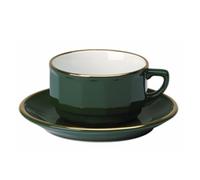 Coffee Cup and Saucer: 1 x 220ml Apilco Bistro Coffee Cup, Green with Gold Band