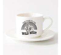 Coffee Cup Cactus Desert Phrase Welcome to The Wild West （6oz/175ml） Perfect for Kitchens, Restaurants & Cafes, Great Gift Idea，Sets Tea Cup with Saucers (White)