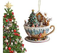 Coffee Cup Christmas Tree Decorations, 8x7.5x0.3cm 2D Acrylic Snow Houses Shaped Hot Chocolate Mug Christmas Ornaments, Coffee Cup Hanging Ornament for ChristmasTree Holiday Party