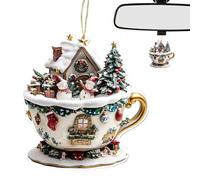 Coffee Cup Christmas Tree Decorations, 8x7.5x0.3cm 2D Acrylic Snow Houses Shaped Hot Chocolate Mug Christmas Ornaments, Coffee Cup Hanging Ornament for ChristmasTree Holiday Party