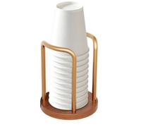 Coffee Cup Dispenser, Metal Cup Holder with Base | Counter Cup Organizer 10.5x10.5x5.8cm with Wooden Base for Bar, Bar Counter, Party Table, Studio Corner