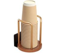 Coffee Cup Dispenser, Metal Cup Holder with Base | Counter Cup Organizer 10.5x10.5x5.8cm with Wooden Base for Bar, Bar Counter, Party Table, Studio Corner
