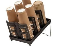 Coffee Cup Dispenser - Paper Cup and Cup Organizer, Six Compartment Storage Rack | Vertical Non-Slip Kitchen Countertop Cabinet Space Saver,