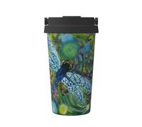 Coffee Cup-hand Painted Dragonfly Printed Travel Carry Insulated Coffee Mug, Double Wall Vacuum Insulated Thermos For Hot & Cold, 16 Oz Coffee Compatible For Office School Party Camping