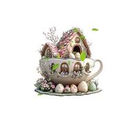 Coffee Cup House Easter Egg Ornaments, Flat 2D Acrylic for Hanging, Easter Bunny Pendant, Christmas Snow Houses Hot Chocolate Mug Ornaments, Easter Decoration for Garden (B)