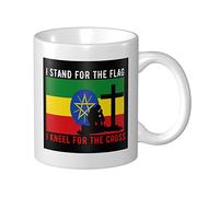 Coffee Cup I Stand for The Ethiopia Flag and I Kneel Drinking Cup with Handle Funny Ceramic Mug, for Office, Work, Household, 330ml