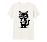 Coffee Cup Kawaii Cartoon Bigeyes Black Cute Cat Premium T-Shirt