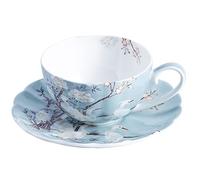 Coffee Cup Mug with Saucer Set, 8 oz Latte and Tea Cup, Fine Bone China with Colored Flowers, Ideal for Parties and Gifts