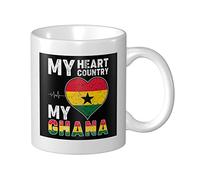 Coffee Cup My Heart My Country My Ghana Couple Coffee Cup Funny Kitchenware Porcelain Mug, for Office, Birthday, Hot Drinks, 330ml