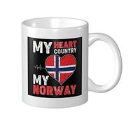Coffee Cup My Heart My Country My Norway Drinking Cup Funny Novelty Coloured Mug, for Hot Drinks, Birthday, Work, 330ml