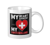 Coffee Cup My Heart My Country My Switzerland Tea Cup Funny Personalised Porcelain Mug, for Household, Men, Birthday, 330ml