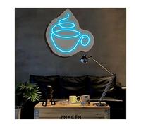 Coffee Cup Neon Lights Signs Personalized Custom Large LED Acrylic Light Up Neon Sign For Bedroom For Wall Decor Wedding Bar Party Outdoor Happy Birthday(Ice blue,40x40cm)