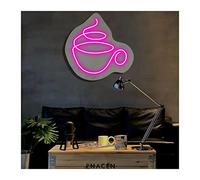 Coffee Cup Neon Lights Signs Personalized Custom Large LED Acrylic Light Up Neon Sign For Bedroom For Wall Decor Wedding Bar Party Outdoor Happy Birthday(Pink,40x40cm)