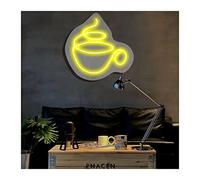 Coffee Cup Neon Lights Signs Personalized Custom Large LED Acrylic Light Up Neon Sign For Bedroom For Wall Decor Wedding Bar Party Outdoor Happy Birthday(Lemon yellow,40x40cm)
