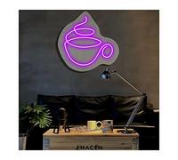 Coffee Cup Neon Lights Signs Personalized Custom Large LED Acrylic Light Up Neon Sign For Bedroom For Wall Decor Wedding Bar Party Outdoor Happy Birthday(Purple,40x40cm)
