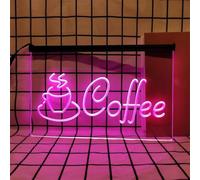 Coffee Cup Neon Sign for Wall Decor, USB Powered Dimmable LED Neon Lights for Cafe Dessert Shop Fast Food Restaurants Party,Pink,40x30cm