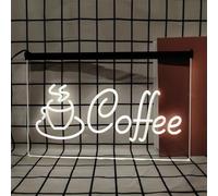 Coffee Cup Neon Sign for Wall Decor, USB Powered Dimmable LED Neon Lights for Cafe Dessert Shop Fast Food Restaurants Party,White,60x40cm