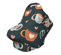 Coffee Cup Nursing Cover 360° Full Coverage Love Heart Stretch Scarf for Breastfeeding and Car Seat Cover Fit for Most Pushchairs and Prams