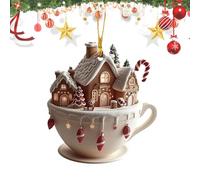 Coffee Cup Ornaments For Christmas Tree,Christmas Hot Cocoa Ornament,Christmas Snow House Hot Chocolate Mug, Christmas Tree Decoration Charm Hot Cocoa Theme Pendant