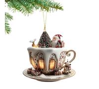 Coffee Cup Ornaments for Christmas Tree - Christmas House Ornaments - 2D Coffee Cup Shape Snow House Pendant for Men Women Youth Bedside Bookshelf Workplace Car Interior Tote