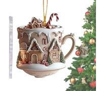 Coffee Cup Ornaments For Christmas Tree - Hot Chocolate Cup Decorations With Snow Houses, 2D Acrylic Style | Delicious Hot Chocolate Themed That Add A Touch