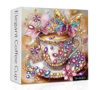 Coffee Cup Puzzles for Adults 1000 Pieces, Colorful Flower Butterfly Teacup Jigsaw Puzzles, Crystal Jewel Floral Cups Puzzle as Home Decor