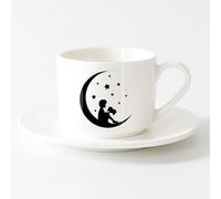 Coffee Cup Reading Boy On Crescent Moon Fairy Tales Book （6oz/175ml） Perfect for Kitchens, Restaurants & Cafes, Great Gift Idea，Sets Tea Cup with Saucers (White)