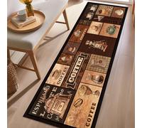 Coffee Cup Runner Rug, 60x300cm Vintage Kitchen Coffee Decoration Design Floor Mat, Vintage Cocoa Bean Brown Entrance Dining Hallway Rugs, Non-Slip Non-Fading Indoor Long Runner Rugs for Living Room
