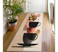 Coffee Cup Runner Rug, 80x180cm, Abstract Geometric Home Decor Long Front Door Mat Washable Modern Coffee Print Runners for Hallway Entryway Bedroom Living Room Kitchen Non-Slip Non-Shedding Pj18