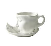 Coffee Cup Saucer for Valentine's Day Kissing Cups Set Ceramic Espresso Coffee Cup Mug Suitable for Home Bar Cafe (White)
