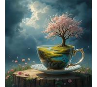 Coffee Cup Scenery Diamond Painting Kits,DIY 5D Diamond Art Painting Kit Full Square Drill 85x85cm Gem Art Embroidery Cross Stitch Canvas Painting by Numbers for Adults Living Room Bedroom Wall Decor