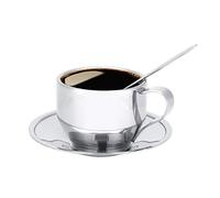 Coffee Cup Set Stainless Steel Double Walled Insulated Coffee Mug European Espresso Latte Cappuccino Milk Cup with Saucer Spoon