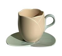 Coffee Cup, Tea Cup and Saucer Set - Flower Cup Ceramic Mug - Unique Handmade Flower Design Cup and Coaster for Family and Friends Includes Coaster