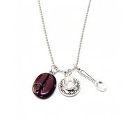 Coffee Cup Teapot Pendant Necklace Antiqued Silver Vintage Charm 3D Teacup Cafe Mug Small Long Sweater Chain Necklace for Women Men Coffee Lovers Birthday Christmas Party Holiday Fashion Jewelry Gifts