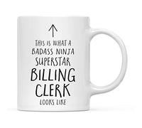 Coffee Cup This is What A Badass Ninja Superstar Billing Clerk Looks Like Stylish Stoneware Coffee Mug Novelty Tea Cups for Cafes Kitchen Restaurant