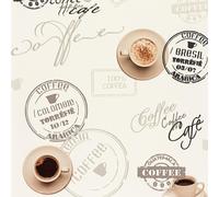 Coffee Cup Wallpaper Off White Beige Typography Script Kitchen Washable Vinyl