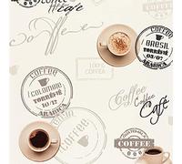 Coffee Cup Wallpaper Off White Beige Typography Script Kitchen Washable Vinyl from YöL