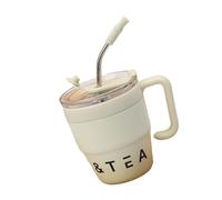 Coffee Cup with Handle and Straw Lid 480ML Travel Mug Water Cup Milk Mug Stainless Steel Material Suitable for Drinks Handle Straw Cup