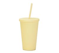 Coffee Cup with Straw and Lid, 16 oz Reusable Double Wall Vacuum Insulation Travel Mug Wide Neck Plastic Drinking Cup for Hot and Cold, for Children Adults, BPA