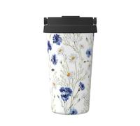Coffee Cupâ€“hand Drawn Flower Printed Travel Carry Insulated Coffee Mug, Double Wall Vacuum Insulated Thermos For Hot & Cold, 16 Oz Coffee Compatible For Office School Party Camping
