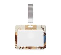 Coffee Cups Cartoon Sliding Id Badge Holder Hard Plastic Work Card Case Name Tag Protector for Nurses Office