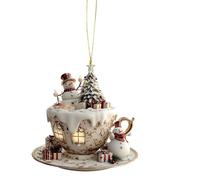 Coffee Cups Christmas Bauble Christmas Tree Decoration 2D Coffee Cup Shaped Snow House Pendant for People Teenagers Bedside Table Bookshelf Workplace Car Interior Centre Bag