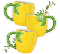 Coffee Cups Lemon Set of 3 Tea Cups with Handle - Yellow 3D Fruit Coffee Mug 360 ml