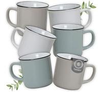 Coffee Cups Set Natural, Set of 6 Ceramic Mugs, for 300 ml - Modern Scandi Dopamine Enamel Mug