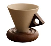 Coffee Cups, Tapered Retro Design, Ceramic + Wood, Conical Mug Set, Hot Coffee Cup, Heat Resistant Smooth Glaze, for Family Friends Birthdays Home Indoor Outdoor Travel Tea Chocolate Beverages