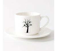Coffee Cups with Handle Dead Tree with Birds Natural Drought （6oz/175ml） for Coffee, Soup, Tea, Milk, Latte, hot Cocoa, Ladies, Men，Sets Tea Cup with Saucers (White)